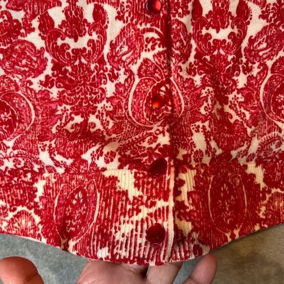 TALBOTS Orange Paisley Pure Merino Wool Cardigan Sweater Size Large Petite LP - Picture 5 of 6
